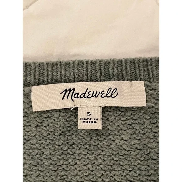 00127 - Madewell Off Grey-Green Waffle Knit High-Low Pullover Sweater S - Picture 4 of 11